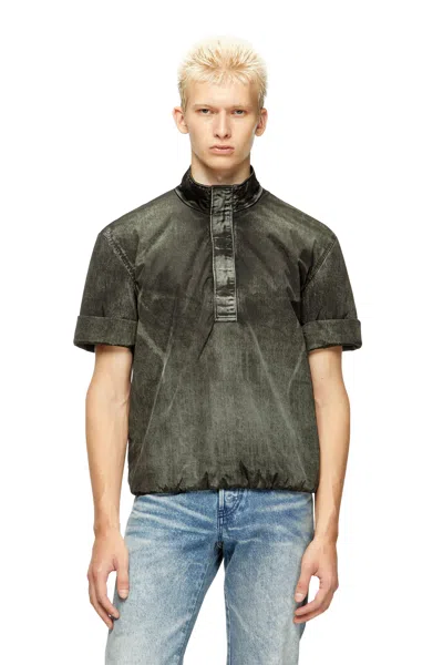 Diesel Short-sleeve Jacket In Denim-effect Nylon In Green