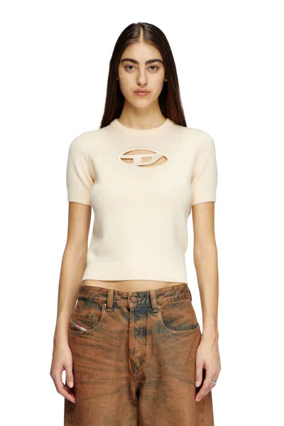 Diesel Short-sleeve Jumper In Cashmere Blend In Beige