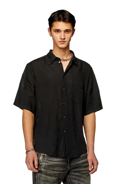 Diesel Short-sleeve Linen Shirt In Black