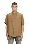 Diesel Short-sleeve Linen Shirt With Logo Collar In Brown