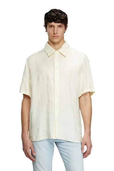 Diesel Short-sleeve Linen Shirt With Logo Collar In White