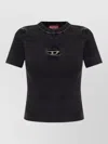 Diesel Short Sleeve Ribbed Crew Neck Top In Black
