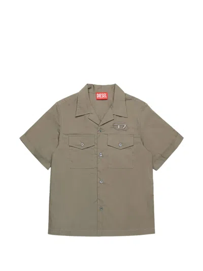 Diesel Kids' Short Sleeve Shirt In Brown
