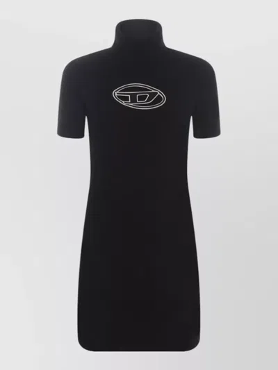 Diesel Short Sleeve Turtleneck Mini Dress In Black