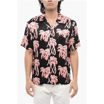 Diesel Short Sleeved Bmowt-adrian Shirt With Palms Pattern In Black