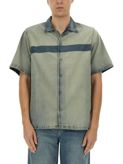 Diesel Short-sleeved Relaxed Fit Shirt With Contrasting Stripe In Navy
