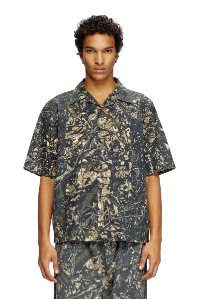 Diesel Short Sleeved Shirt With Camo Print In Multicolor