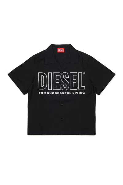 Diesel Kids' Short-sleeved Shirt With Logo In Black