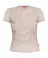 Diesel 't-nekka' White T-shirt With Embossed Details On The Front In Nude