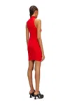 Diesel Short Turtleneck Dress In Ribbed Knit In Red