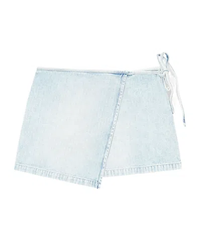 Diesel Short Wrap Skirt In Herringbone Denim In Blue