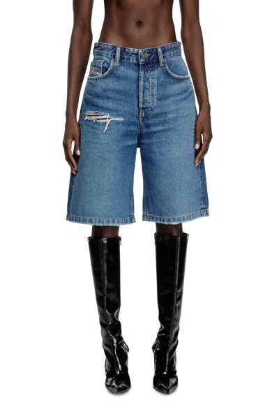 Diesel Shorts In Denim With Ripped Details In Blue
