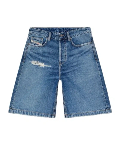 DIESEL DIESEL DE-SIRE-SHORT RIPPED DENIM SHORTS