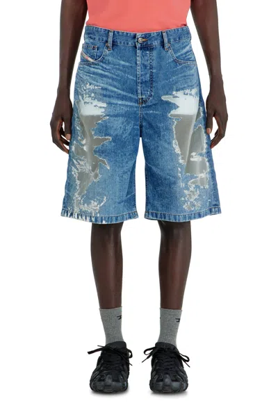 Diesel Shorts In Devoré Denim In Blue