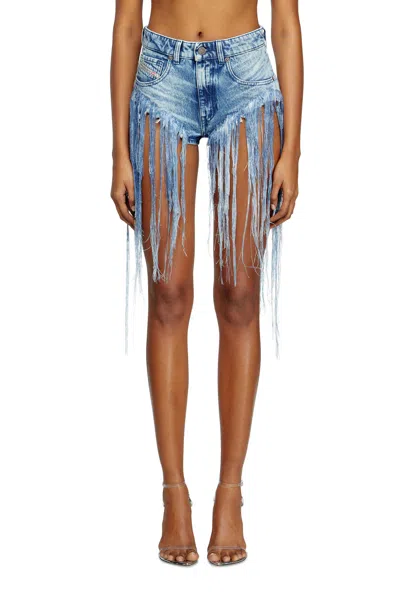 DIESEL SHORTS IN DISTRESSED FRINGED DENIM