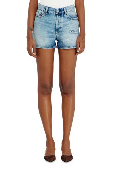 Diesel Shorts In Fluid Denim With Abrasions In Blue