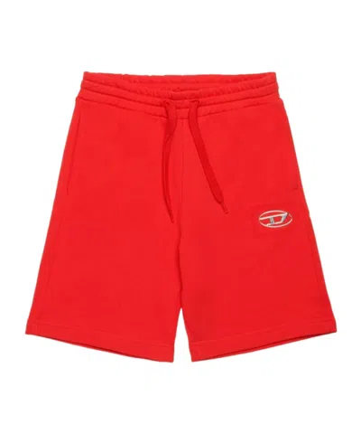Diesel Shorts With Metal-effect Oval D In Red