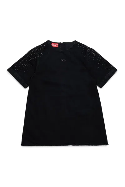 Diesel Kids' Stud-embellished Raw-cut Dress In Black