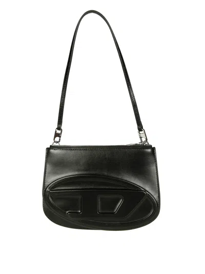 Diesel Twin-double-pouch Embossed-leather Shoulder Bag In Black