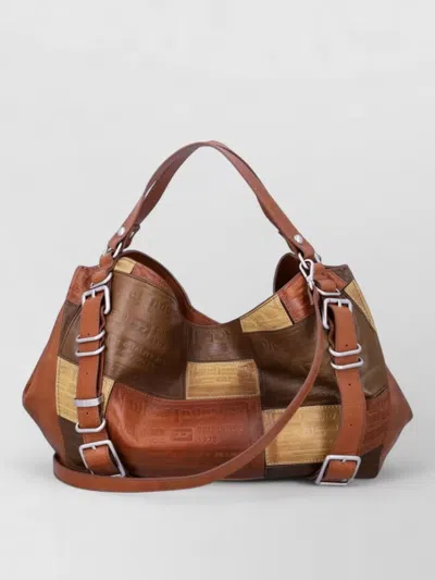 Diesel Patchwork Leather Shoulder Bag In Brown
