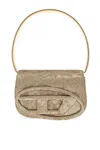 Diesel Oval-d Logo Glittered Denim Shoulder Bag In Gold