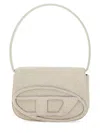 Diesel '1dr' White Shoulder Bag With Oval D Logo Patch On The Front And Cracked Effect In Grey