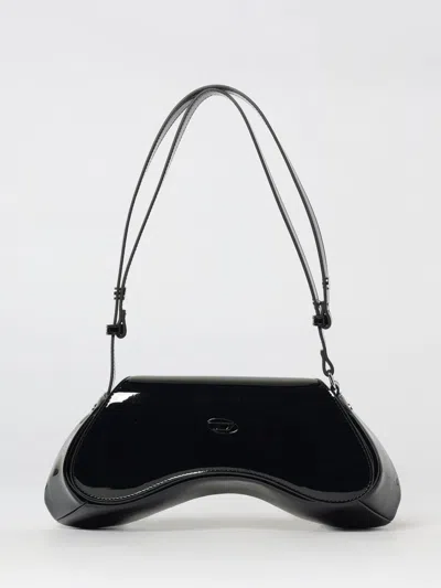 Diesel Curved Black Play Clutch With Glossy Finish And Magnetic Closure