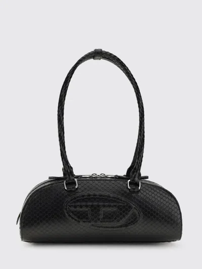 Diesel Elongated Bowling Dome Shoulder Bag In Smooth Black Leather