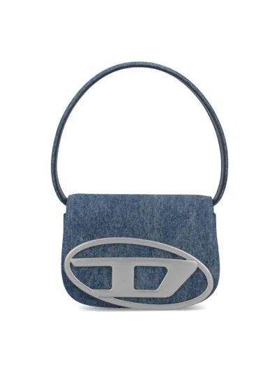 Diesel Shoulder Bag In Blue Denim With Leather Trims And Oval D Plaque