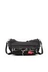 Diesel Shoulder Bag In Destroyed Denim And Cordura In Black
