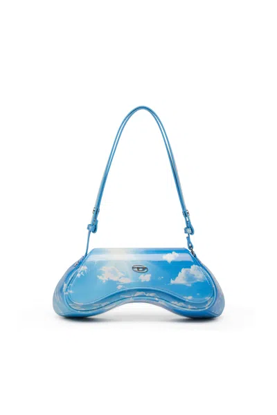 Diesel Shoulder Bag In Printed Glossy Pu In Blue