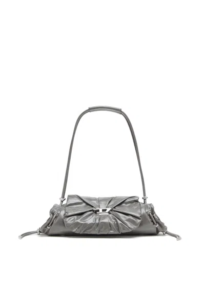 Diesel Shoulder Bag In Scrunched Leather In Grey