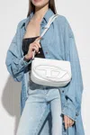 Diesel Structured White Handbag With Metallic Logo Accent In Gold
