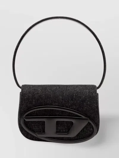 Diesel Shoulder Bag With Flap And Foldable Handle In Black
