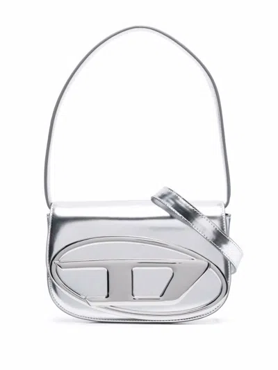 Diesel Shoulder Bag With Shiny Metallic Finish In White