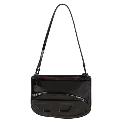 Diesel Twin-double-pouch Embossed-leather Shoulder Bag In Black