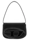 Diesel 1dr Black Shoulder Bag With Oval D Patch In Leather Woman In Black
