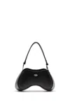 Diesel Curved Leather Handbag With Adjustable Strap In Black