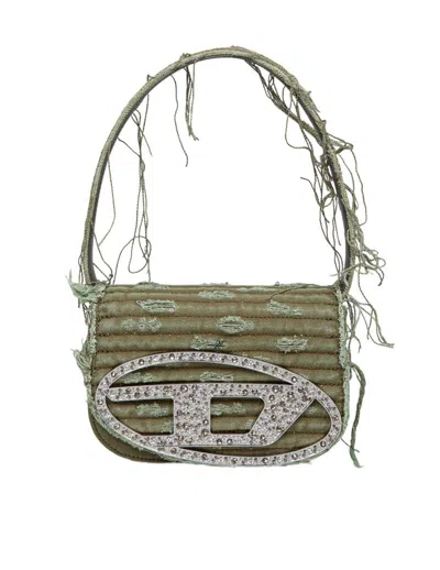 Diesel 1dr-iconic Shoulder Bag In Canvas And Leather In Green