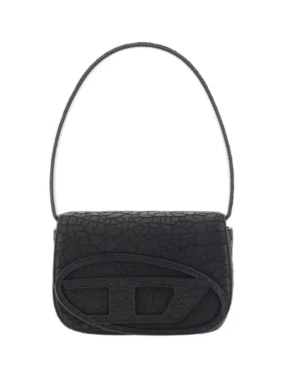 Diesel 1dr Leather Shoulder Bag With Dry Finish In Black