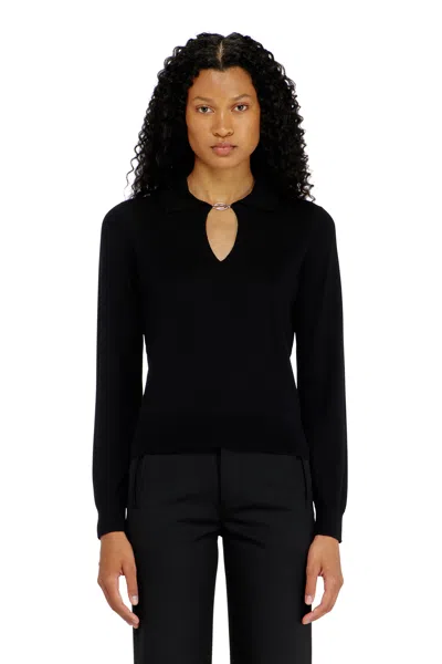 Diesel Silk-blend Polo Jumper With Oval D Plaque In Black