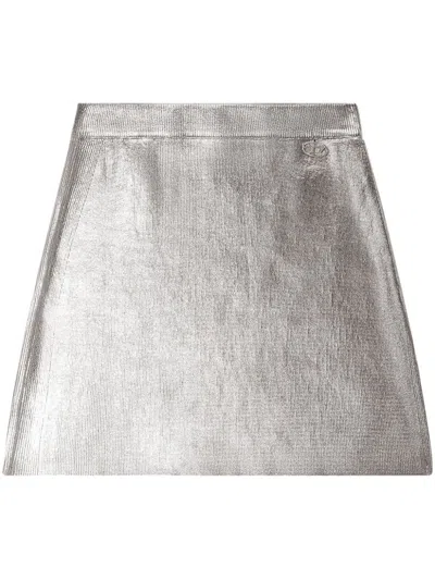 Diesel Silver Cotton Metallic Finish Skirt