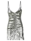 Diesel Shimmering Metallic Ruched V-neck Dress In Silver