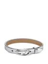 Diesel Silver Leather Stackable Bracelet In Gray