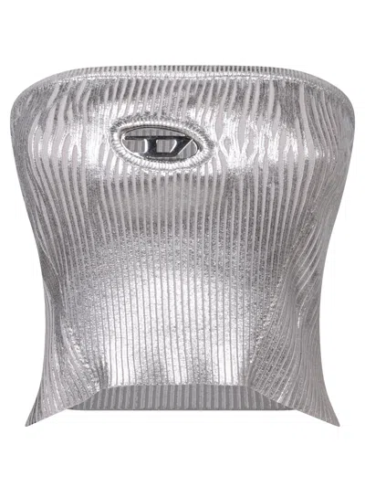 Diesel Silver Metallic Knit Bandeau Top