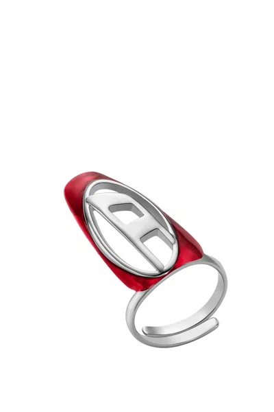 Diesel Silver-tone Brass Nail Ring In Red