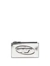 Diesel Silver-tone Calf Leather Metallic Effect Card Holder In Silver