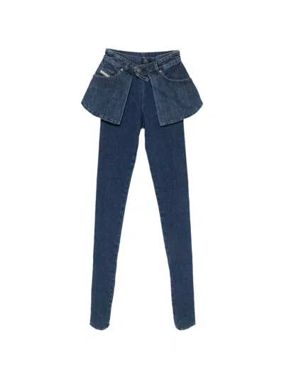 Diesel Skinny Denim With Peplum Detail Jeans In Blue
