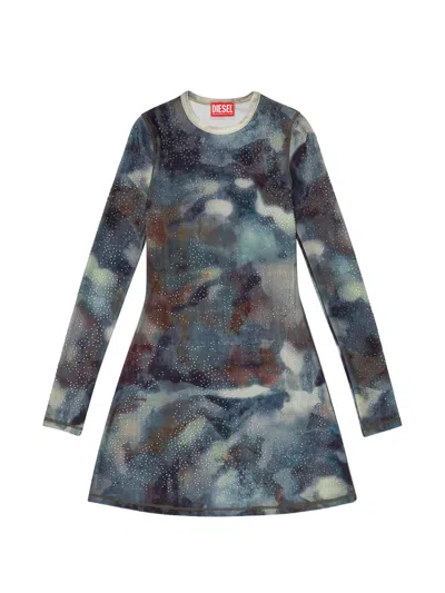 Diesel Printed Mini Dress With Crystal Details In Multi