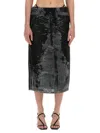 Diesel High Waist Elastic Waistband Midi Skirt In Black